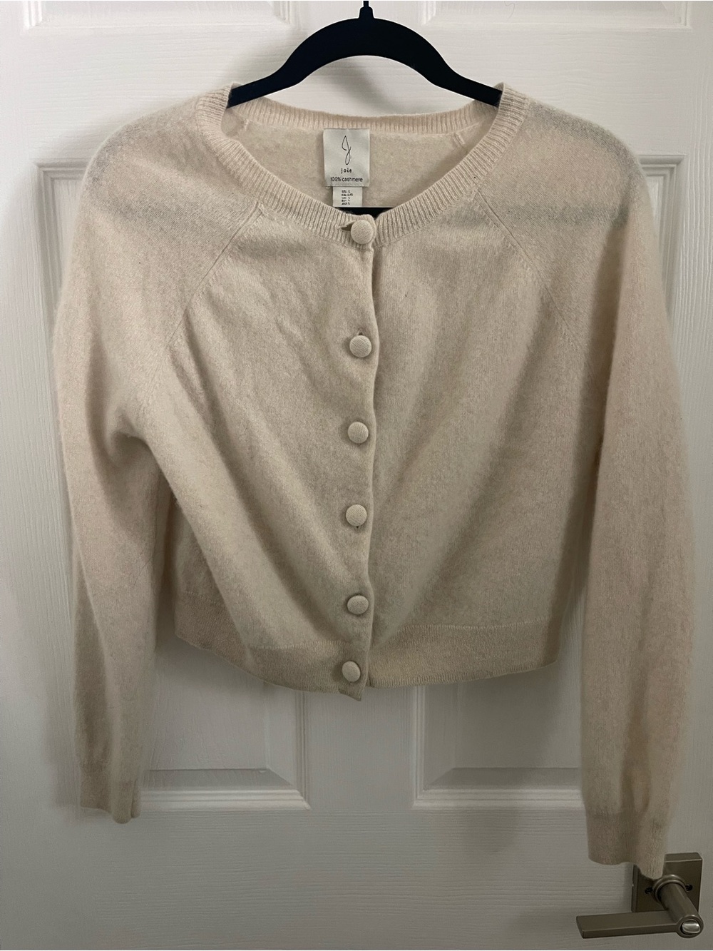 Joie Cream Button-Front Cropped Crewneck Cardigan